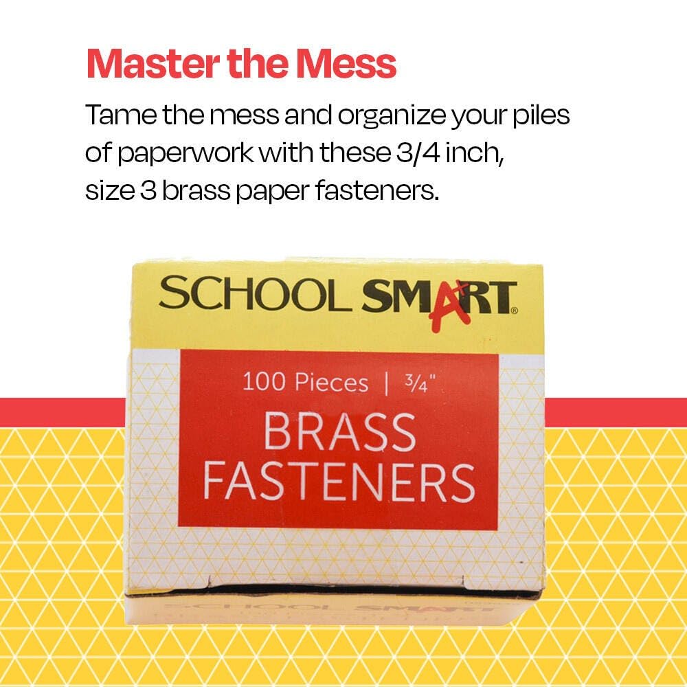 School Smart Brass Plated Fasteners - 3/4 inch - Box of 100 (059949), Maroon