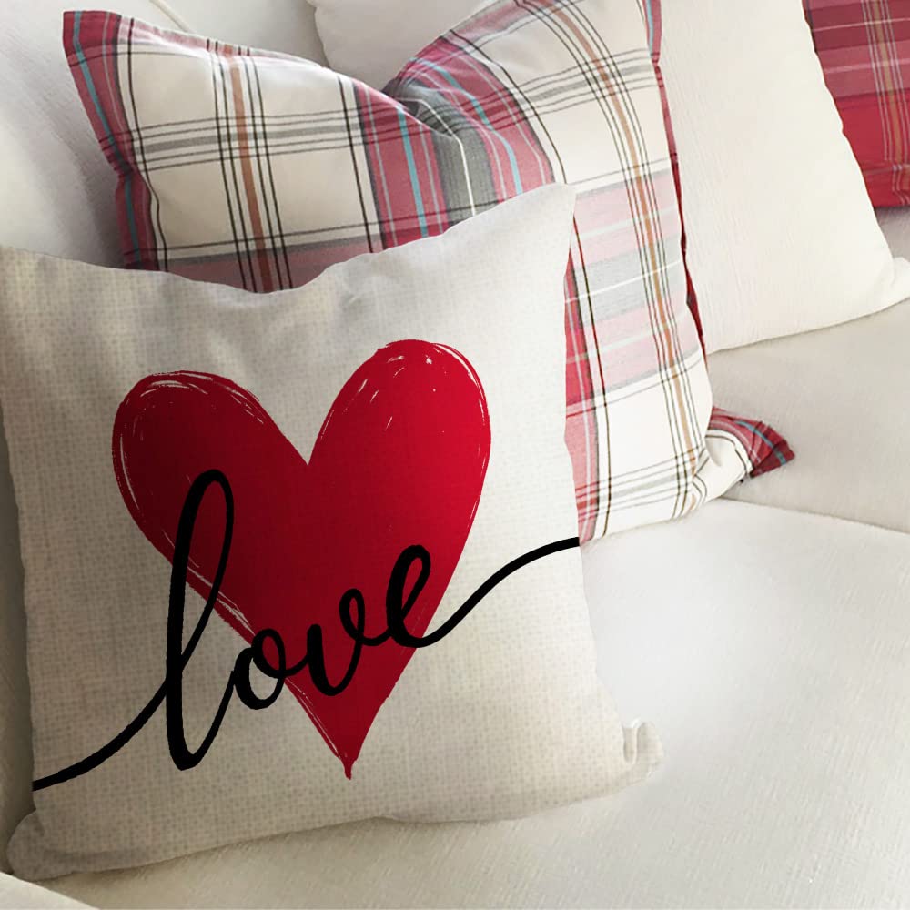 GEEORY Valentines Day Pillow Covers 18x18 Set of 4 Love Heart Valentines Day Decor Throw Pillows Decorative Cushion Cases for Sofa Couch Valentine Decorations