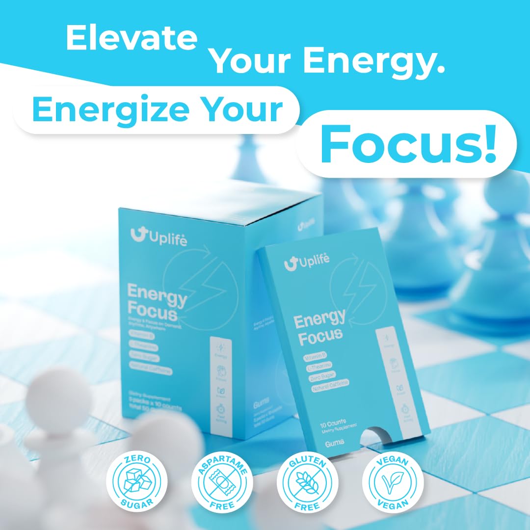 UPLIFE Energy Gum & Mints 60 Pieces (30 each) – 40mg Natural Caffeine + 80mg L-Theanine + Niacin Vitamin B3 & B12 – Sugar-Free, Vegan – Caffeine Gum & Mint for Smooth Energy Boost, Focus – Mint Flavor