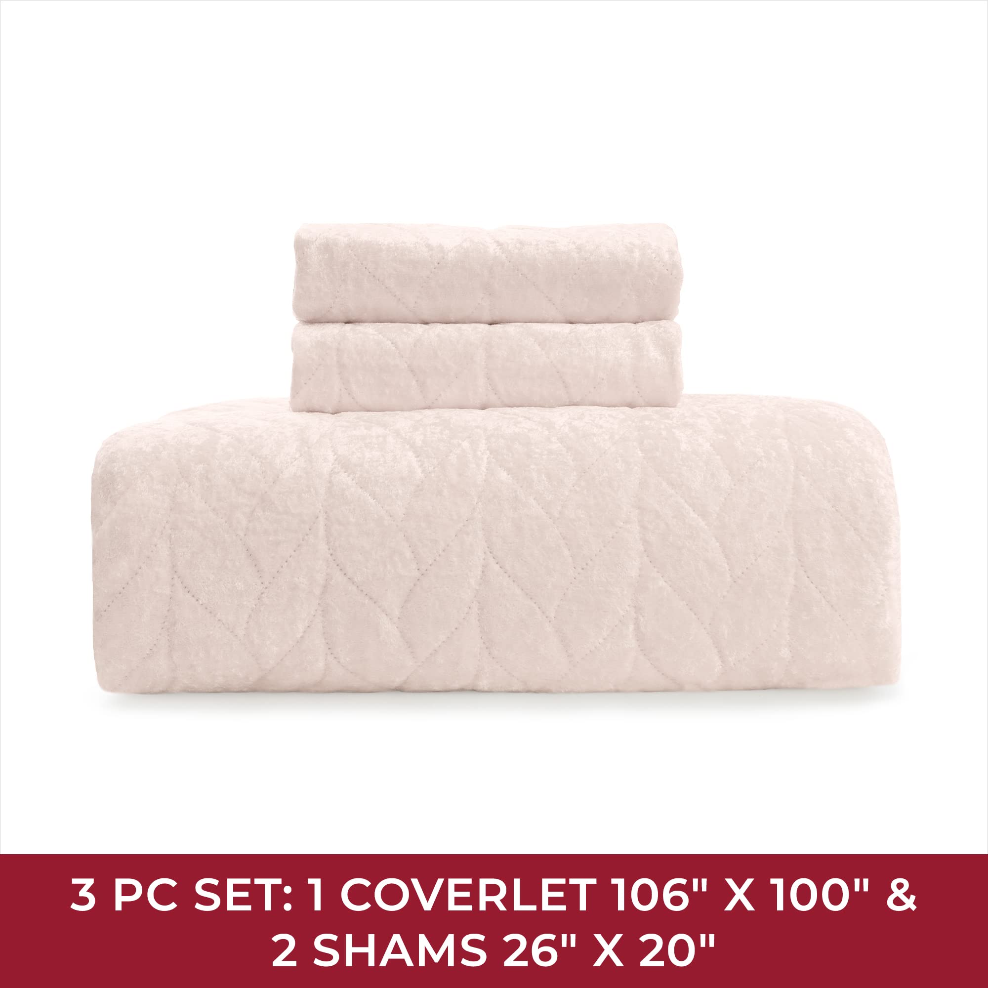 Mellanni Oversized Queen Velvet Quilt Set - Bedding Cover with Shams - Ultrasonic Quilting Technology - 3 Piece Oversized Quilt Set - Bedspreads & Coverlets (Full/Queen, Blush Pink)