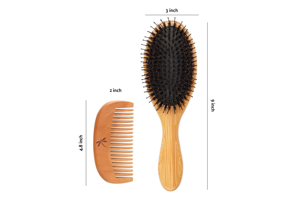 Premium Boar Bristle Hair Brush for Thick Hair Set. Hairbrush for Women With Thick, Long or Curly Hair. Restores Hair's Shine and Health. Comb, Travel Bag & Spa Headband Included