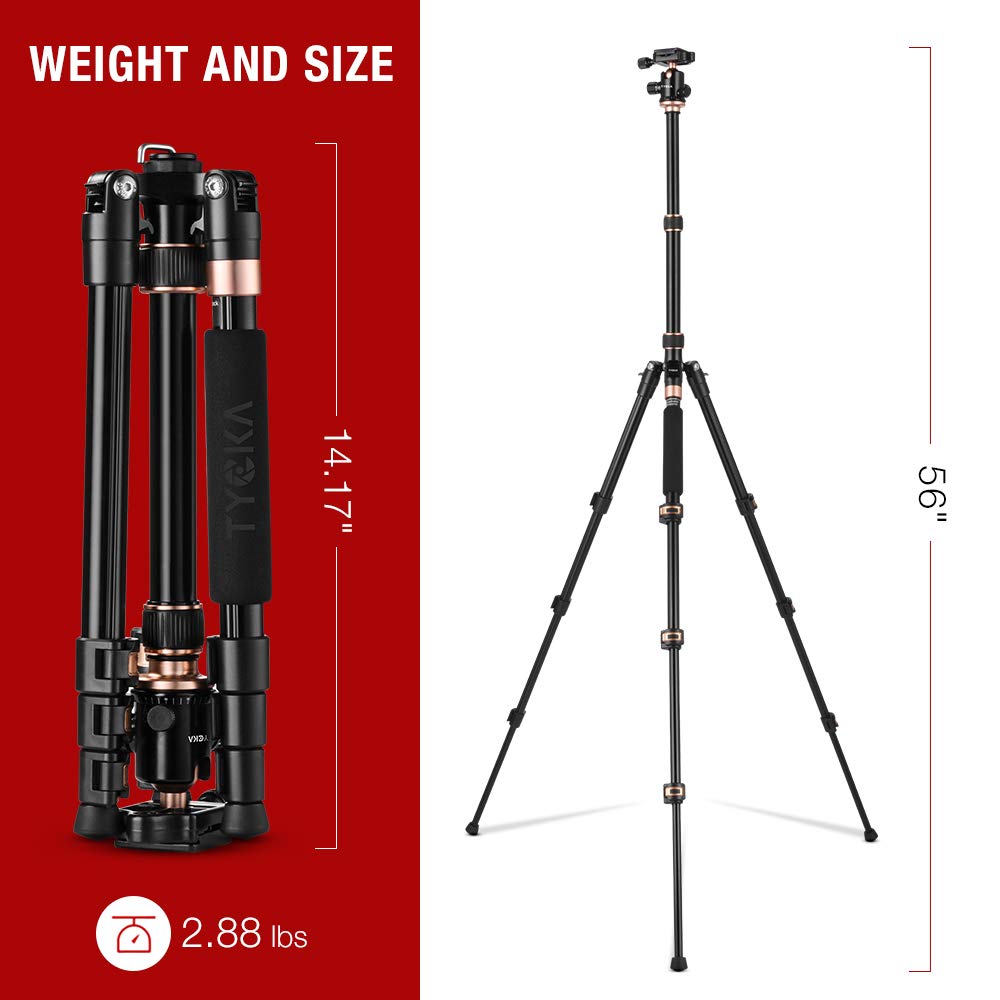 TYCKA 56” Camera Tripod, Lightweight Aluminum Travel Tripod Professional Compact Tripod Monopod for DSLR Camera with 360 Degree Ball Head, Quick Release Plate, Carry Bag