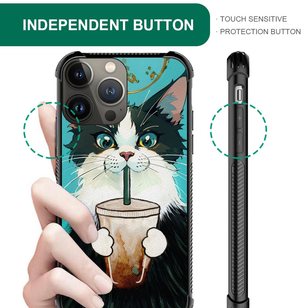 Goodsprout Compatible with iPhone 12 Pro Max Case Cat Drinking Coffee Pattern Graphic for Girls,Protection Shockproof Soft Silicone TPU Non-Slip Back for iPhone 12 Pro Max