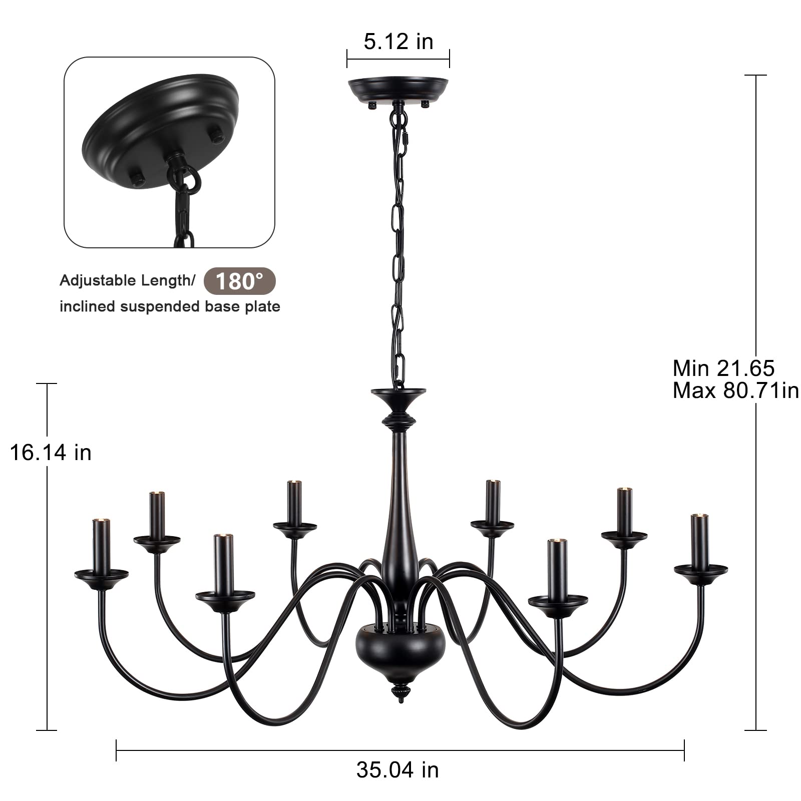 QAREHL Black Chandelier Farmhouse 8 Light Chandeliers for Dining Room Rustic Hanging Light Fixtures for Kitchen Island Living Room Bedroom Entryway Hallway Stairway Foyer