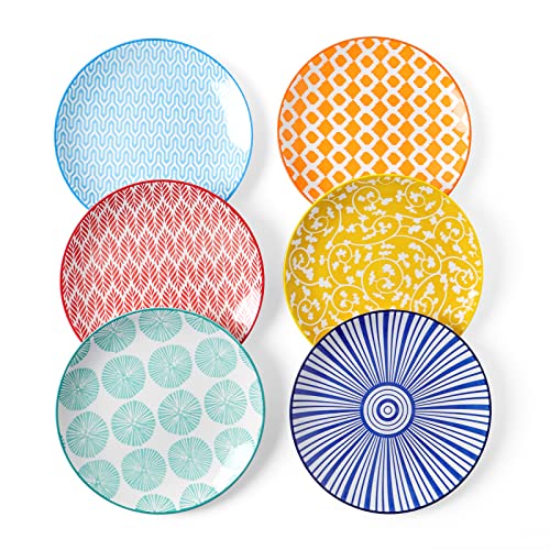 Selamica Ceramic Dessert Plates Set of 6, Small Salad Plates 6 Inch Appetizer Plates for Kitchen, Mini Dinner Plates for Cake Snacks Side Dish, Microwave Dishwasher Safe, Assorted Colors