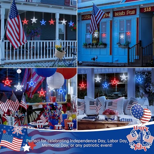 oopswow Red White and Blue Lights,3 Pack 45LED 4th of July Patriotic Lights with Timer Function,Battery Operated Star Lights for Window,Fourth of July Decoration,Independence day,Labor Memorial Day