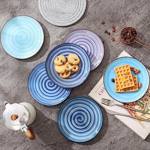 Selamica Ceramic Dessert Plates Set of 6, Small Salad Plates 6 Inch Appetizer Plates for Kitchen, Small Dinner Plates/Dishes for Cake Snacks Side Dish, Microwave Dishwasher Safe, Gradient Blue