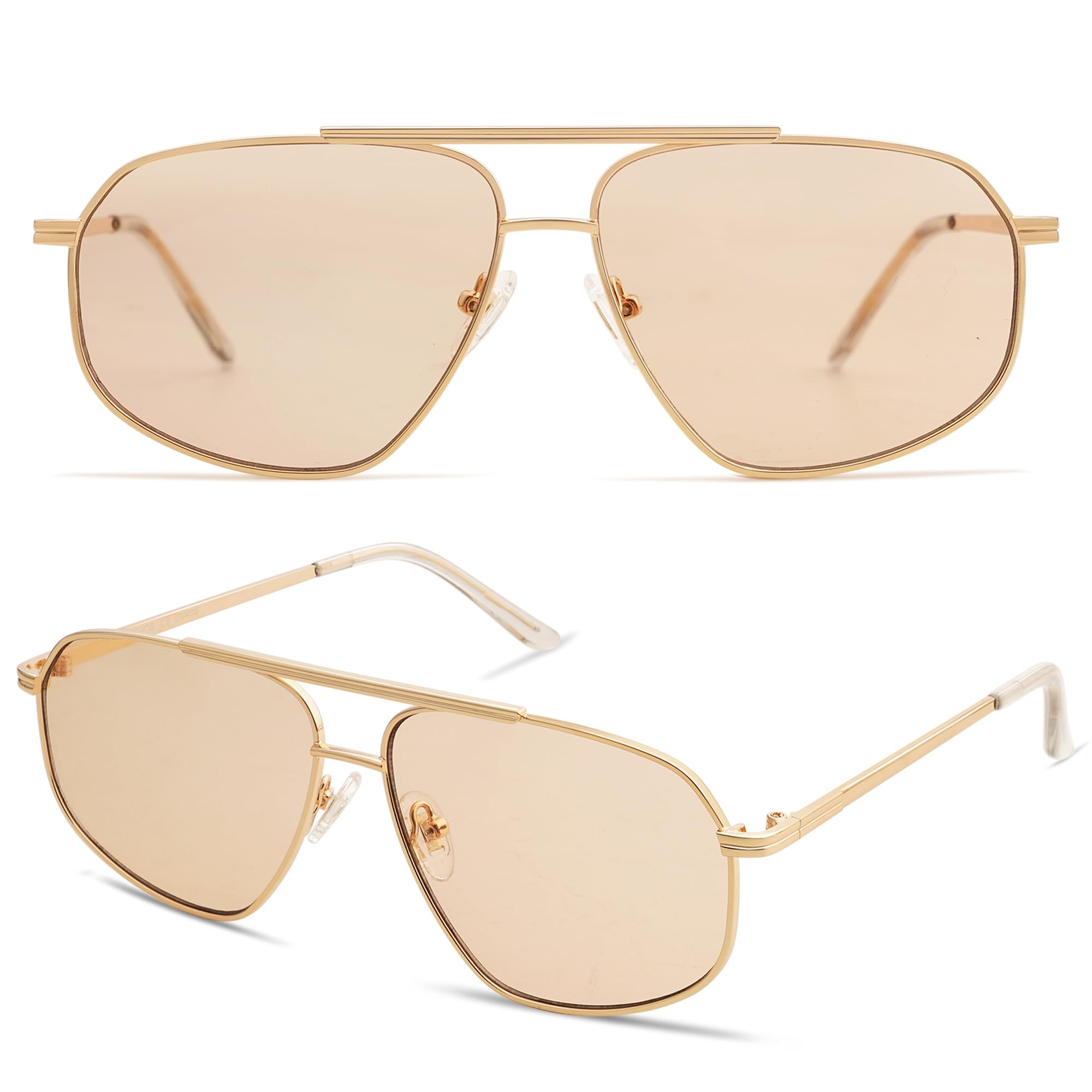 SOJOS Retro Hexagon Aviator Sunglasses for Women Men Trendy Vintage UV400 Protection Shades SJ1200, Gold/Light Brown