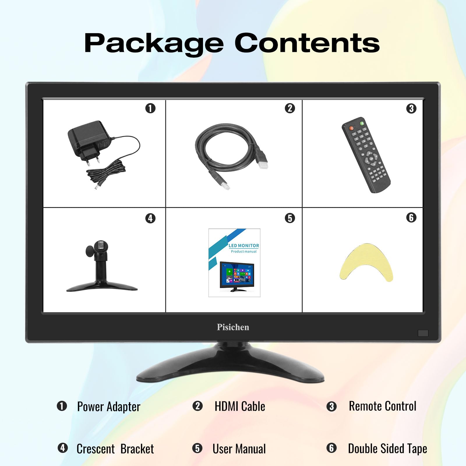 Pisichen Portable Mini 13.3" HDMI Monitor, 1366x768 LED, HDMI/VGA/USB/AV/BNC Input for PC/Laptop/PS4/Ras Pi, Wall Mountable, Built-in Speakers