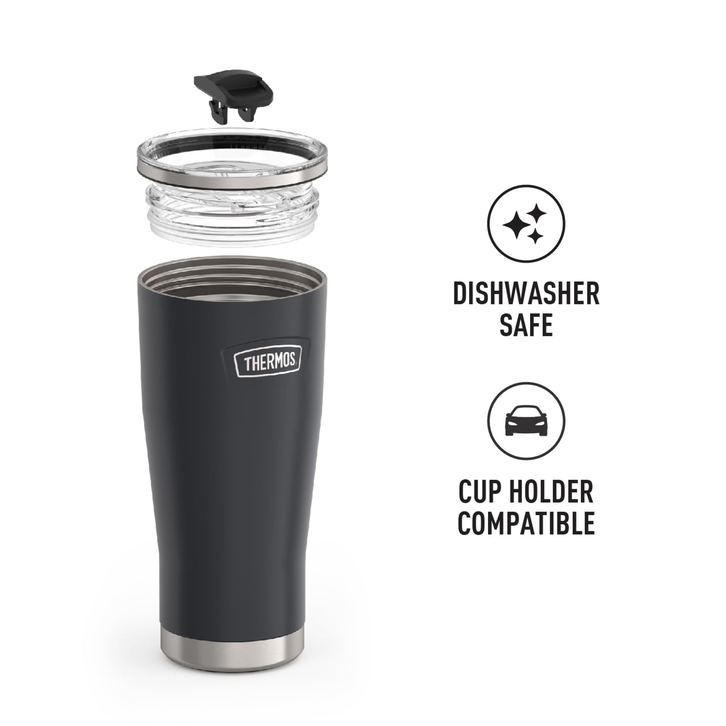 THERMOS ICON SERIES Stainless Steel Cold Tumbler with Slide Lock, 24 Ounce, Granite