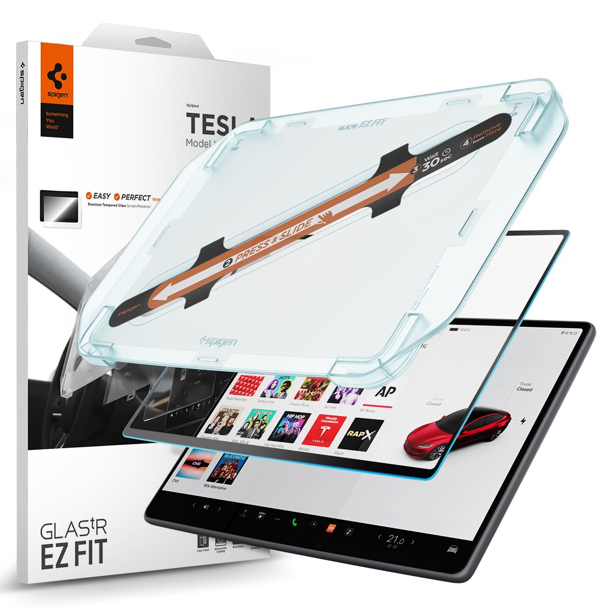 Spigen Tempered Glass Screen Protector [GlasTR EZ FIT] designed for Tesla Model 3 (2024/2025/2026), Model Y (2024-2025), Model Y Standard 2026 15.4" Dashboard Touchscreen - Matte/Anti Glare/Anti Finger Print
