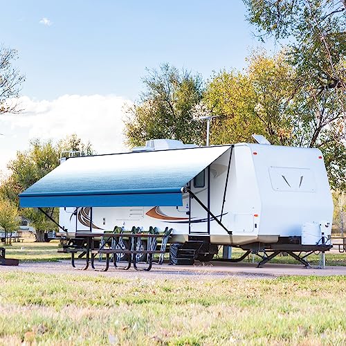 Kohree 14' Rv Awning Fabric Replacement, 19oz Durable Heavy Duty Weatherproof Anti-Fading Awning Fabric with Pull Strap, Outdoor Canopy for Camper, Trailer, Motorhome, Blue Fade, (Fabric 13'2")