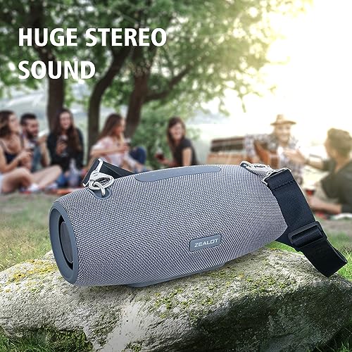 ZEALOT Bluetooth Speaker,75W Speakers Bluetooth Wireless Loud,IPX6 Waterproof Outdoor Speakers with Rich Bass,14400MAh Battery,20H Play,Stereo,Portable Speaker for Home,Party,Beach,Grey