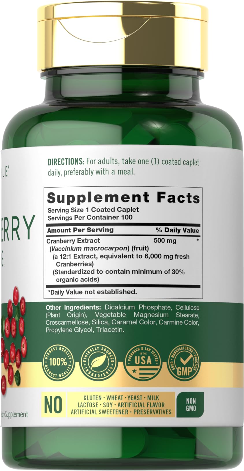 Carlyle Cranberry Pills | 500mg | 100 Caplets | Non-GMO, Gluten Free Supplement