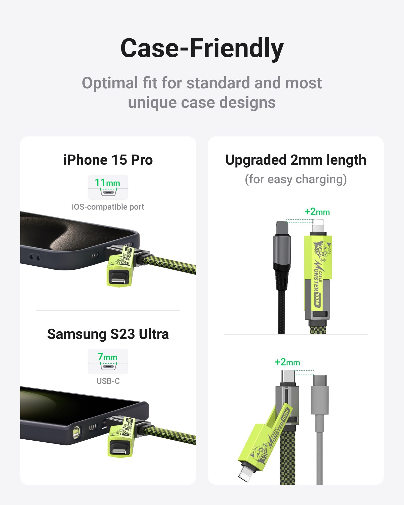 XCOOL USB C Cable, 4-in-1 USB-C Cable (6ft), 100W USB-C Charger Cable with Hook-and-Loop Fastener and Cable Management, USB-C Cable/Fast Charging for MacBook, iPad, iPhone, Samsung, Green