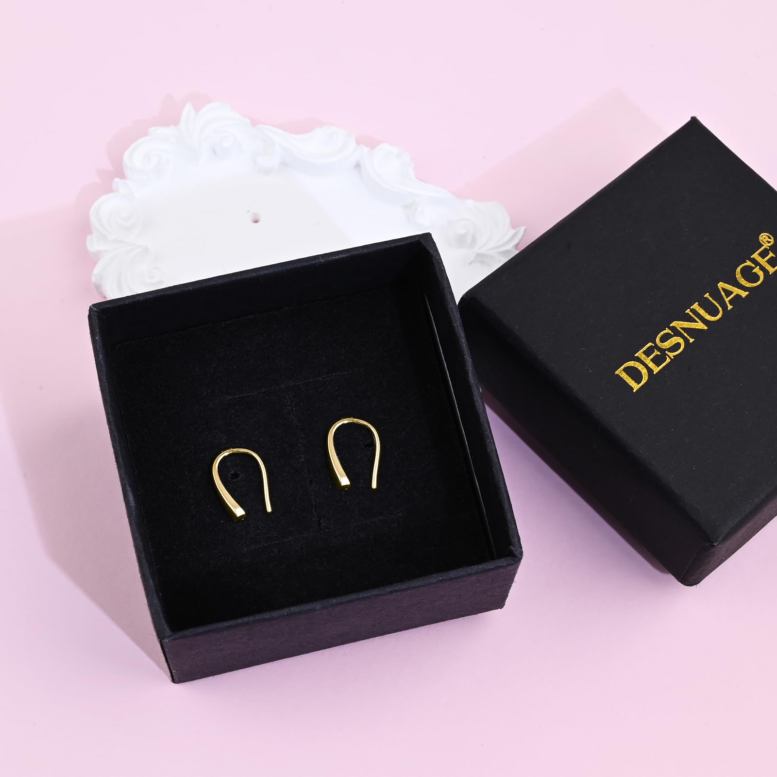 Tiny Pull Through Earrings Small Threader Earrings 925 Sterling Gold Earrings Hypoallergenic Teardrop Earrings Drop Earrings for Women Trendy