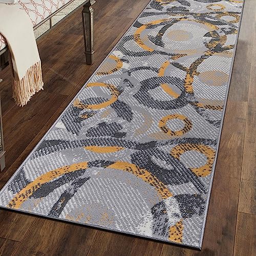 Rugshop Distressed Modern Circles Stain Resistant Soft Runner Rug 2' x 7' Yellow