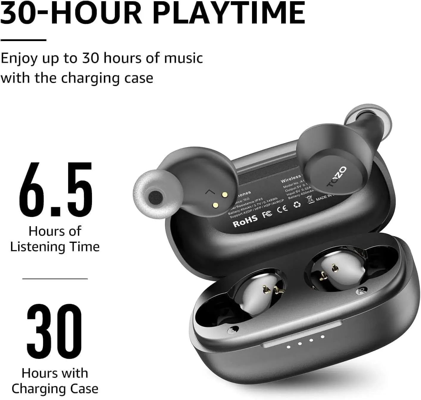 TOZO A1 Mini Wireless Earbuds Bluetooth 5.3 in Ear Light-Weight Headphones Built-in Mic Calls, IPX5 Waterproof, Immersive Premium Sound Connection Headset with Charging Case, 32 Preset EQs via APP