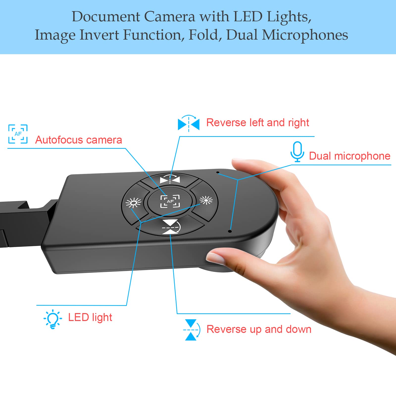 PAKOTOO 8MP USB Document Camera for Teachers and Classroom for A3 A4 Size with Dual Mic, 3-Level LED Light, Up and Down, Left and Right Image Inversion, for Distance Teaching & Learning