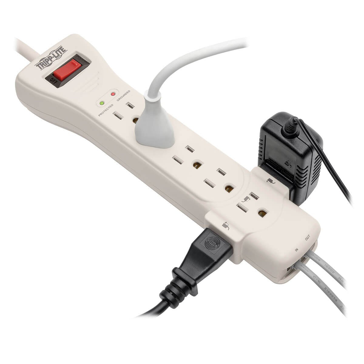 Tripp Lite 7 Outlet Surge Protector Power Strip, 15ft. Extra Long Cord, Right Angle Plug, Fax/Modem Protection, RJ11, $75K Insurance & Manufacturer's Warranty (SUPER7TEL15)