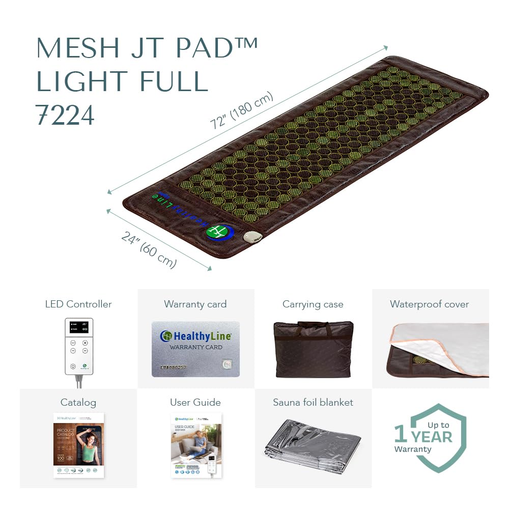 HealthyLine Far Infrared Heating Pad - Natural Jade and Tourmaline Stones - Easy to Roll-up - Mesh JT Mat Full 7224 Soft Light InfraMat Pro®