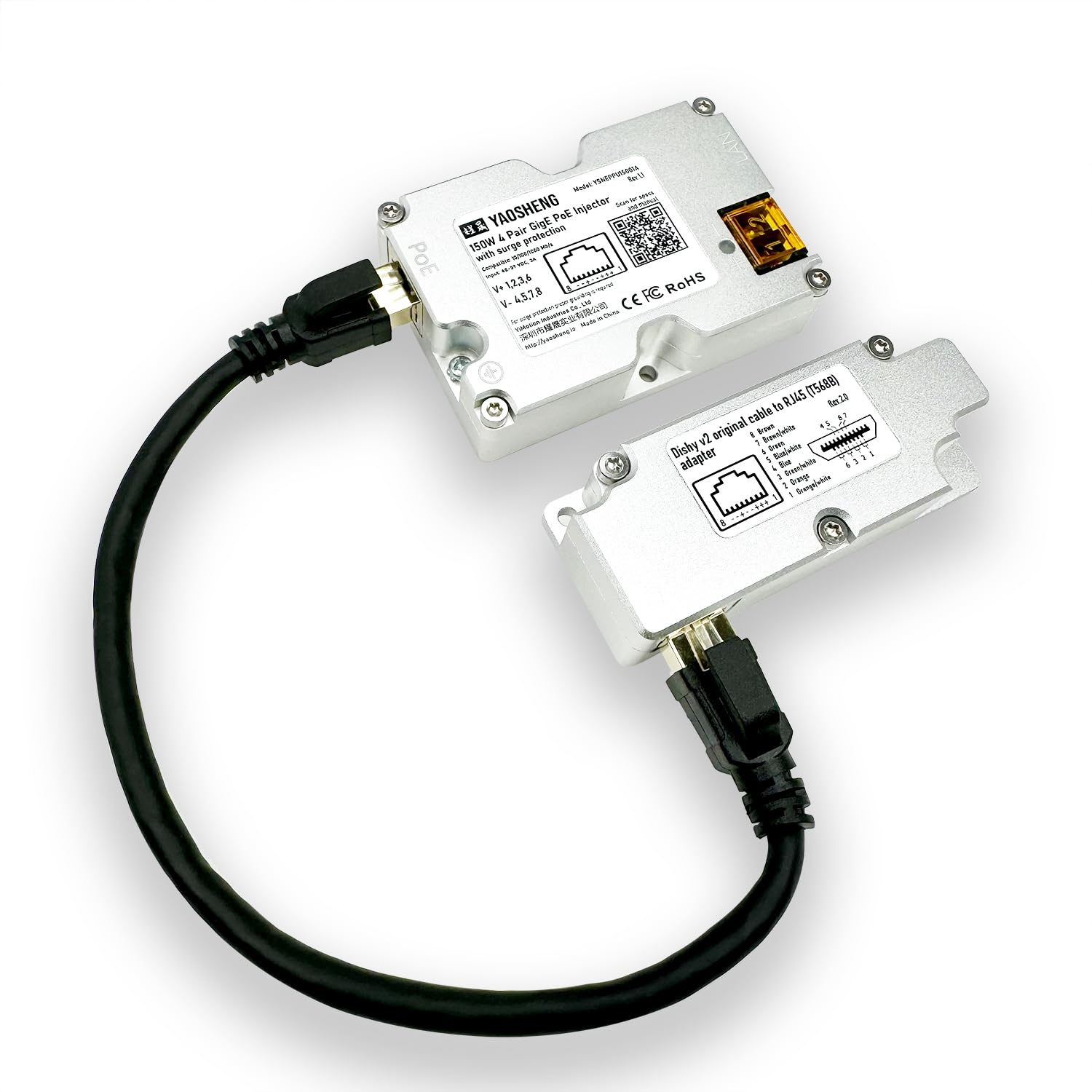 YAOSHENG Rectangular Dishy Cable Adapter to RJ45. Connect Your Dishy V2 to PoE Injector Quickly and Easily.