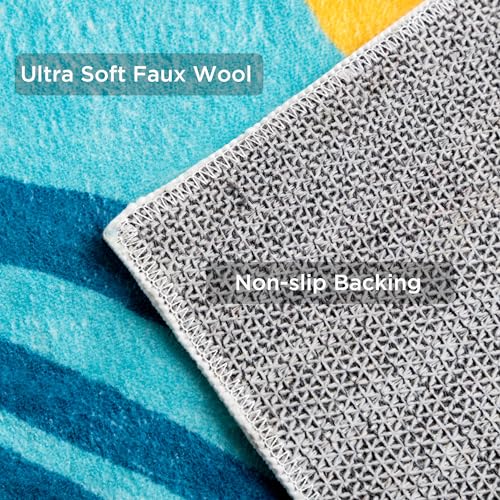 UBTKEY Small Area Rug 2x4.3, Ultra-Thin Non Slip Washable Entryway Rugs, Botanical Print Boho Kitchen Throw Rugs Indoor Door Mat for Entryway Front Door Entry Bedroom (Blue Green, 2' x 4.3')