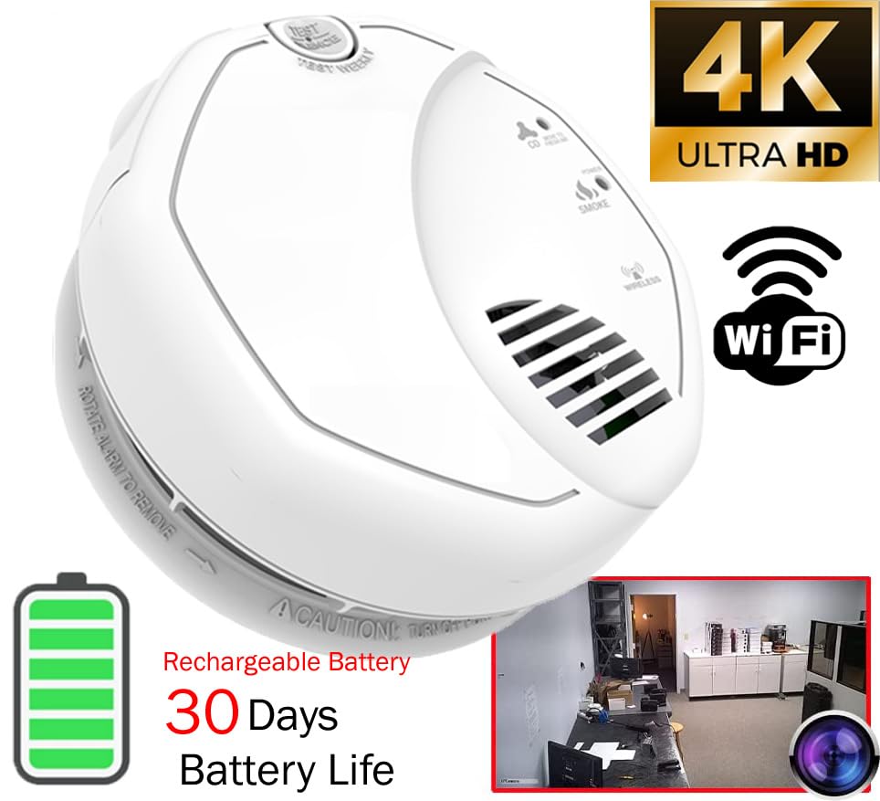 Zeus CCTV 4K HD Smoke Detector WiFi Spy Camera Wi-Fi Fire Alarm Hidden Nanny Cam Spy Camera, Ceiling Mount, 110V AC Connector (3120 Model)