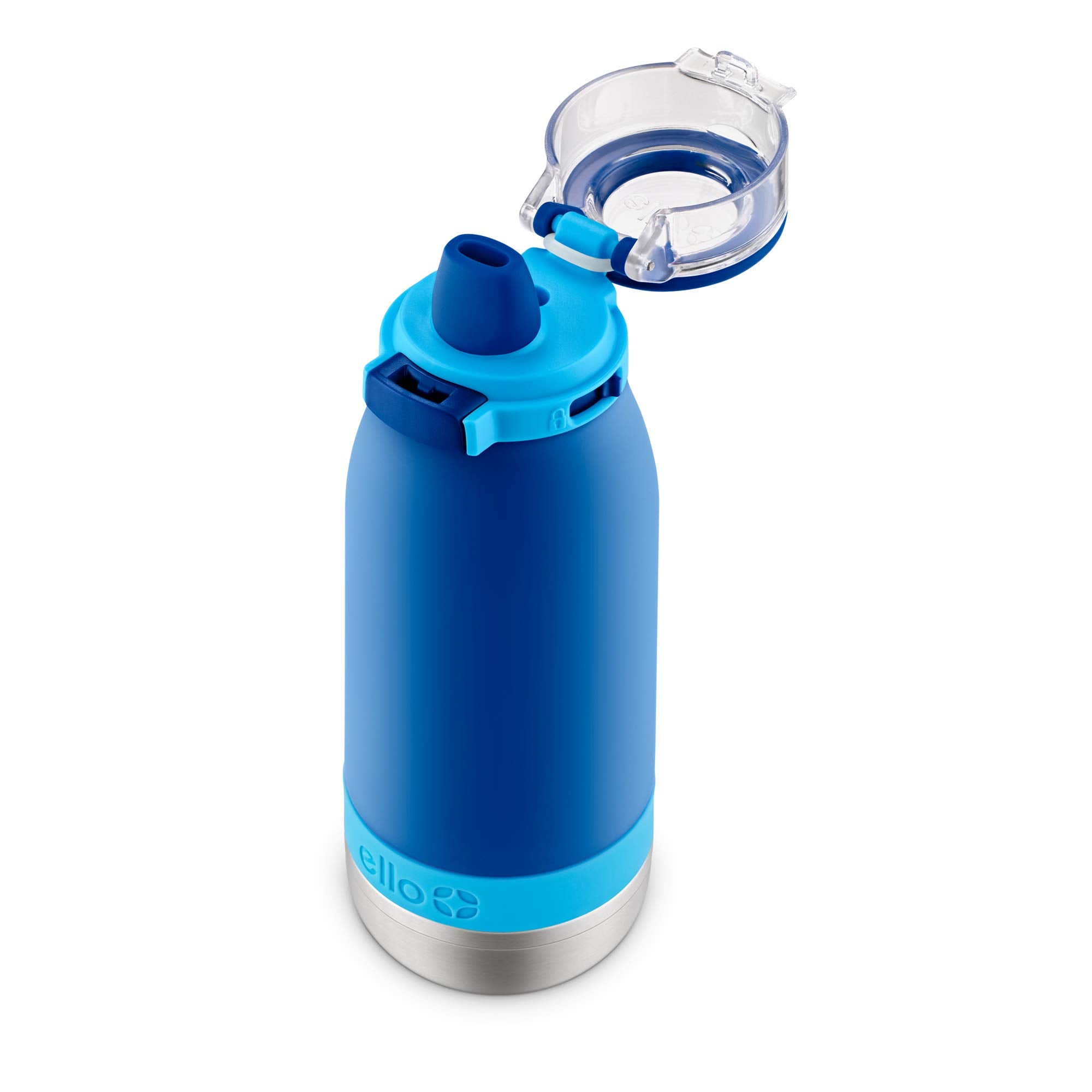 Ello Emma Vacuum Insulated Stainless Steel Water Bottle with Locking Leak Proof Lid and Soft Straw, 14oz, Touchdown Blue