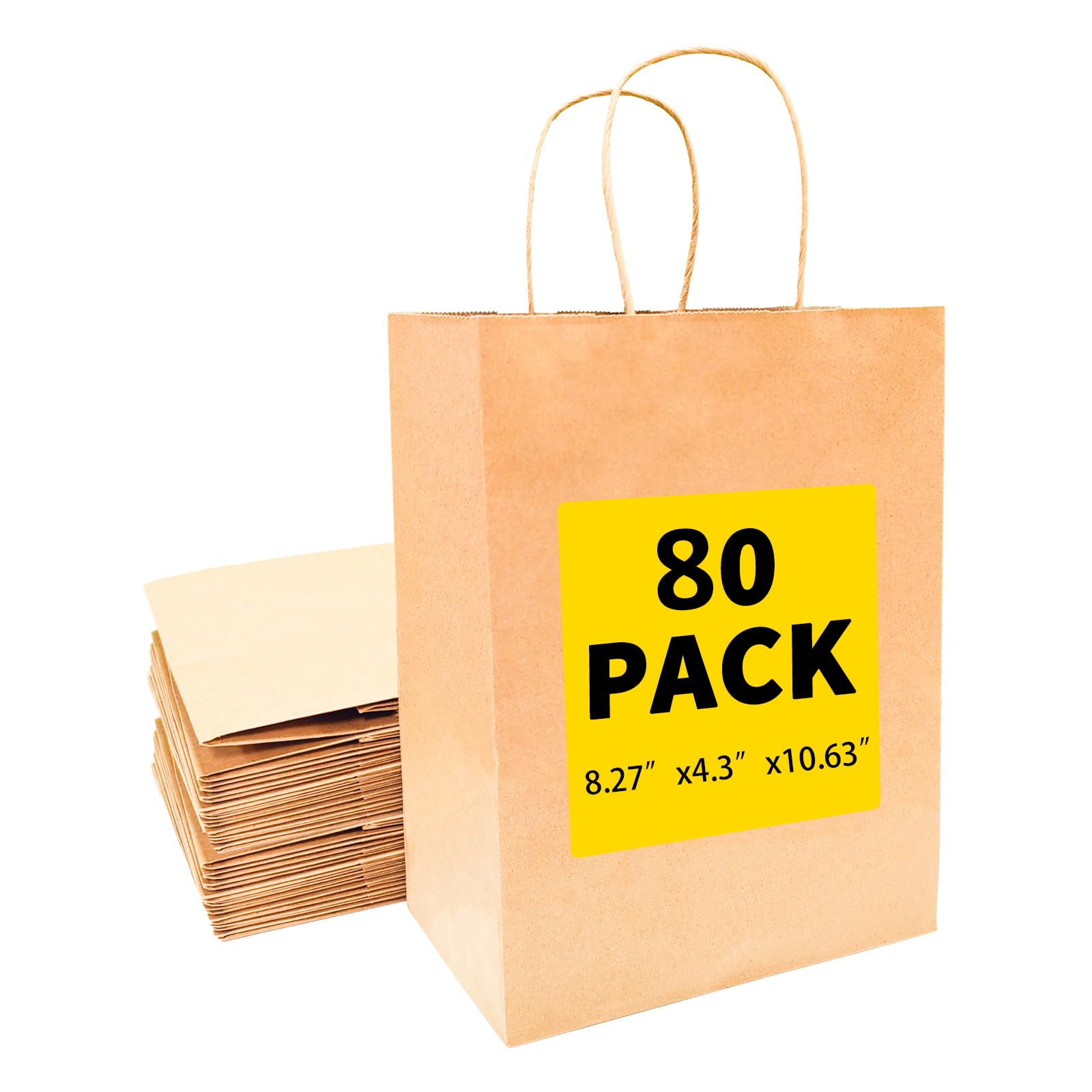 BAG BOX 80Pack Brown Paper Bags, Kraft Paper Shopping Bags with Handles Bulk for Birthday Party Favors Grocery Retail Shopping Business Goody Craft Bags Cub (Brown 80 Count)