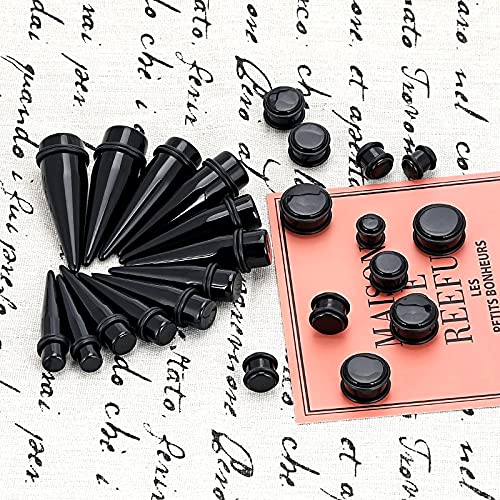 Qmcandy 24pcs Acrylic Ear Gauge Stretching Kit 00g to 20mm Big Gauge Taper Kit for Ears, Black Pink