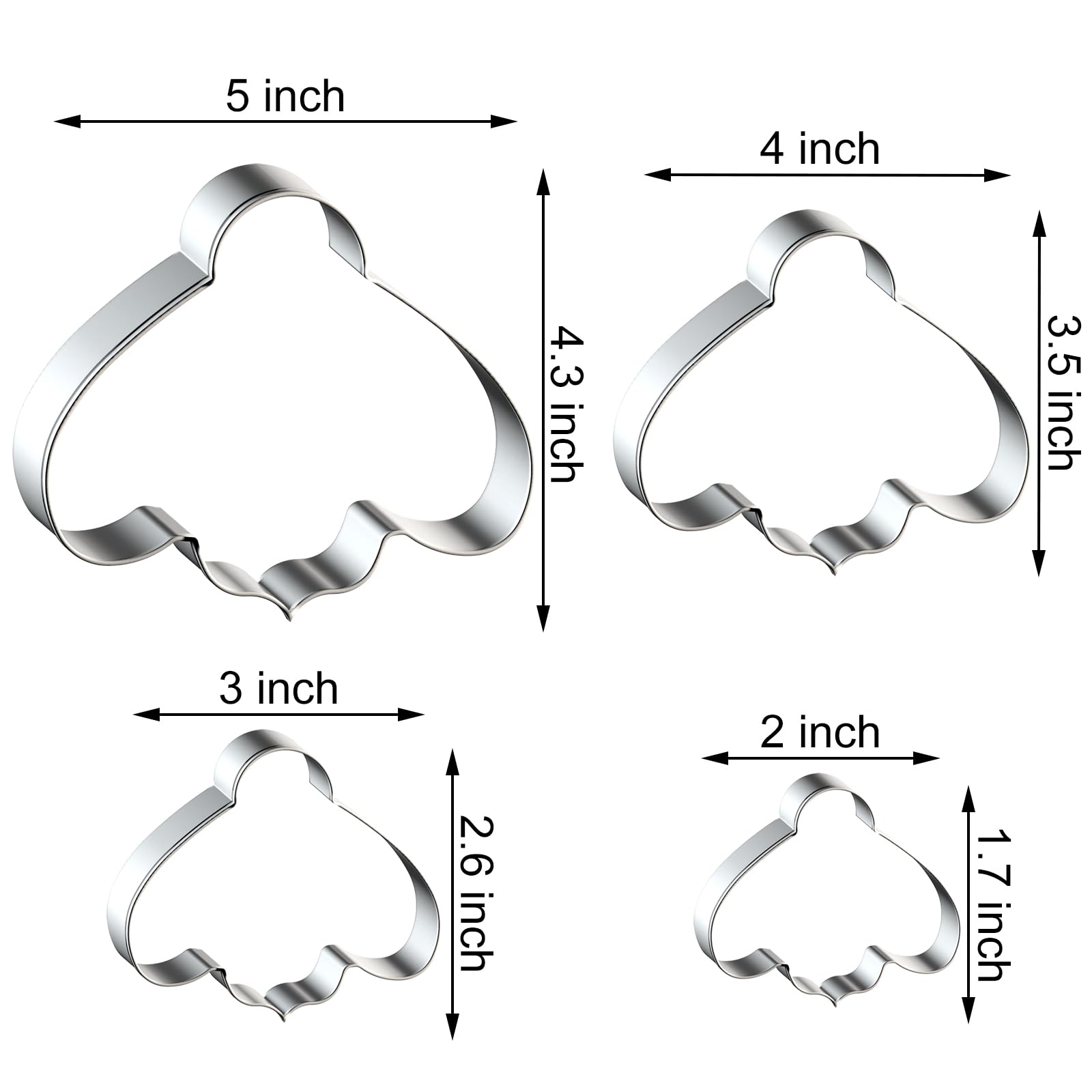 Bee Cookie Cutter Set Large Small Mini -Assorted Sizes 5 inch, 4 inch, 3 inch, 2 inch - 4 Piece - Stainless Steel