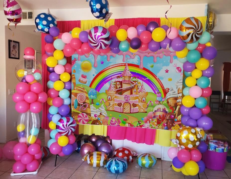 Mocsicka Candyland Backdrop Sweet Cartoon Rainbow for Kids Baby Shower Birthday Candyland Party Decorations Donut Candy Castle Ice Cream 1st Birthday Photography Background (Rainbow, 6x4ft(72"x48"))