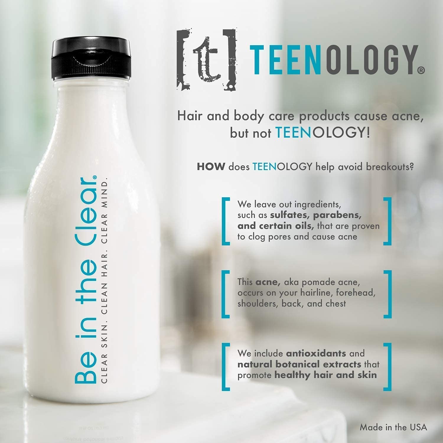 TEENOLOGY Shampoo and Conditioner Bundle (Save 5%) - Helps with Acne and Breakouts - Sulfate and Paraben Free, Noncomedogenic, Natural Botanical Extracts, Vanilla Almond - 16 oz.