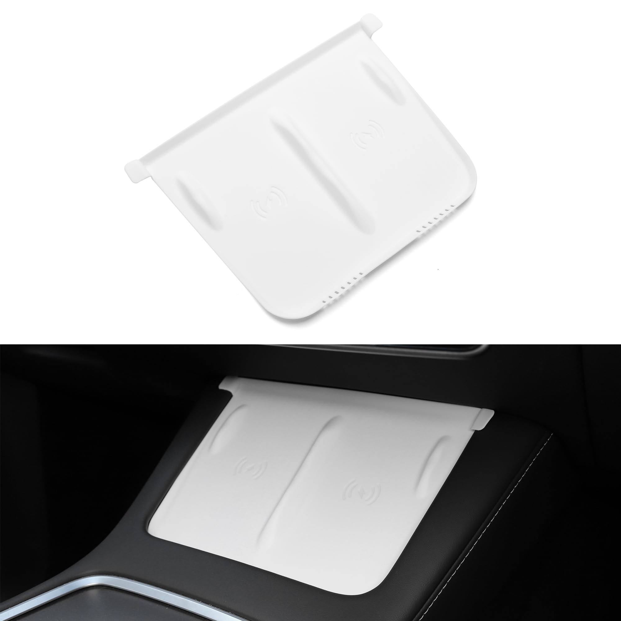 TOPABYTE 3PCS Tesla Model 3 Model Y Accessories 2021-2023 Cup Holder Insert, Screen Edge Protector Frame, Wireless Charger Mat Silicone Center Console, Not for Model 3 Highland, White