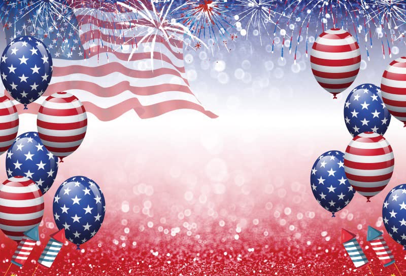 DASHAN 5x3ft Polyester Independence Day Patriotic Backdrop 4th of July Photography American Flag Fireworks Balloons Background for Memorial National Veterans Day Party Cake Table Decor Booth Props