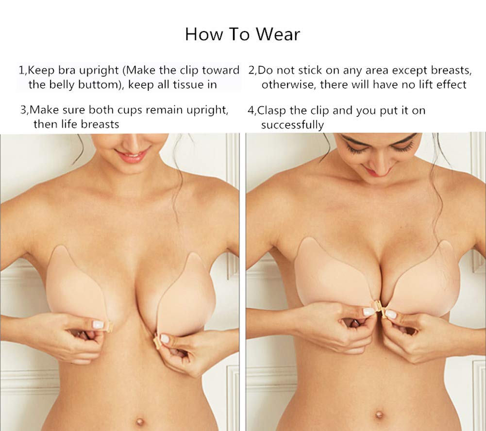 Uplife 2 Pairs Adhesive Invisible Bra Strapless Plunge Push up Silicone Bra Reusable Sticky Magic Bra for Women, B Cup