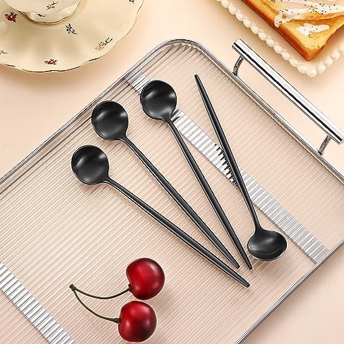 DEHOV 4 PCS 6.7 Inches Satin Black Stainless Steel 18/10 Coffee Spoons,Iced Tea Spoon,Espresso Stirring Spoon,Matte Black SS304 Teaspoons,Dessert Spoon,Long Coffee Spoons