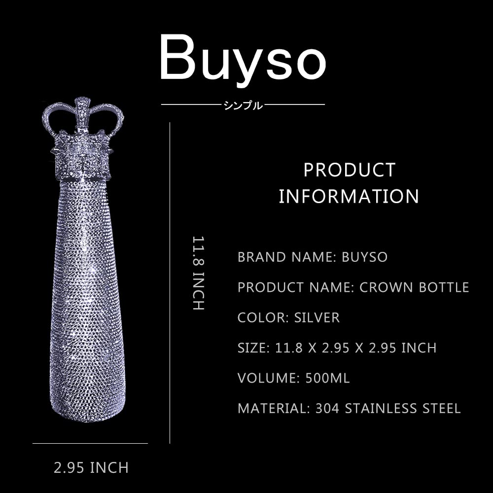 Buyso Bling Water Bottle Rhinestone Diamond Water Bottle Reusable Insulated Stainless Steel Bling Premium Aesthetic Gift (Princess, silver)