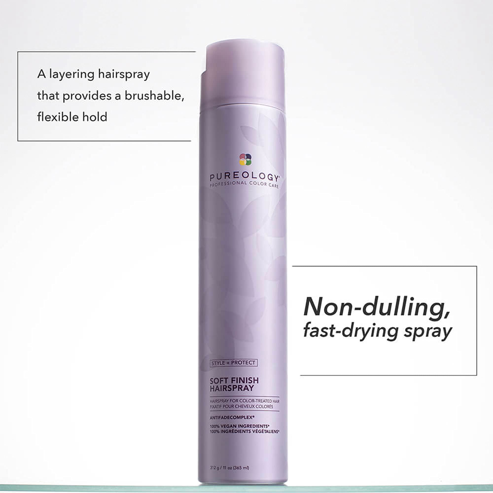 Pureology Style + Protect Soft Finish Hairspray | For Color-Treated Hair | Flexible Hold, Non-Drying Hairspray | Silicone Free | Vegan | Updated Packaging | 11 Oz.|