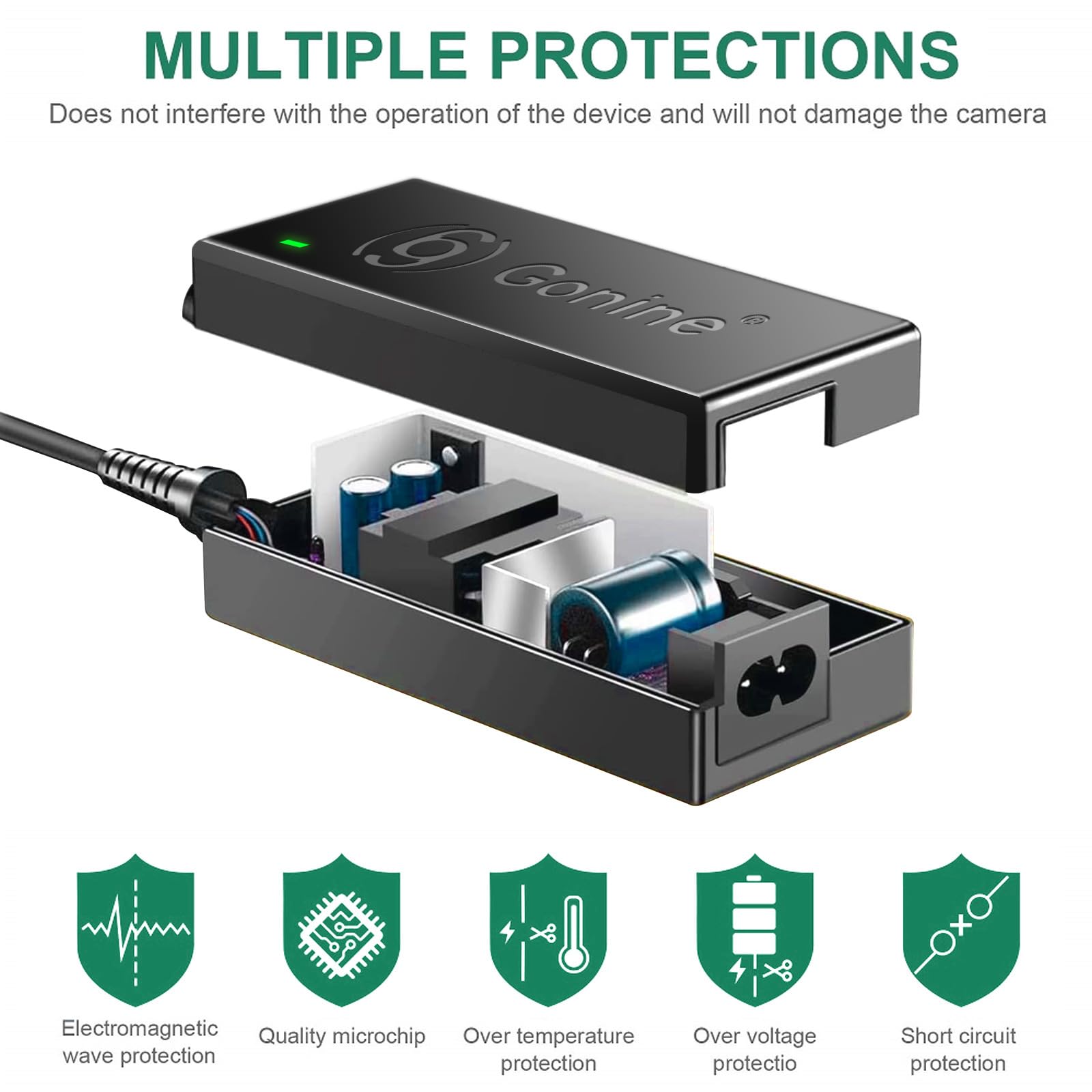 Gonine LP-E6 Dummy Battery ACK-E6 Continuous Power Adapter for Canon EOS R Ra R3 R5 R5C R6 R6II R7, 90D 80D 70D 60D 7D 6D, 5D Mark II/III/IV, 5DS 5DSR Digital Cameras.