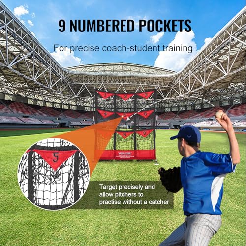 VEVOR 9 Hole Baseball Net, 36"x30" Softball Baseball Training Equipment for Hitting Pitching Practice, Portable Quick Assembly Trainer Aid with Carry Bag, Strike Zone, Ground Stakes, for Youth Adults