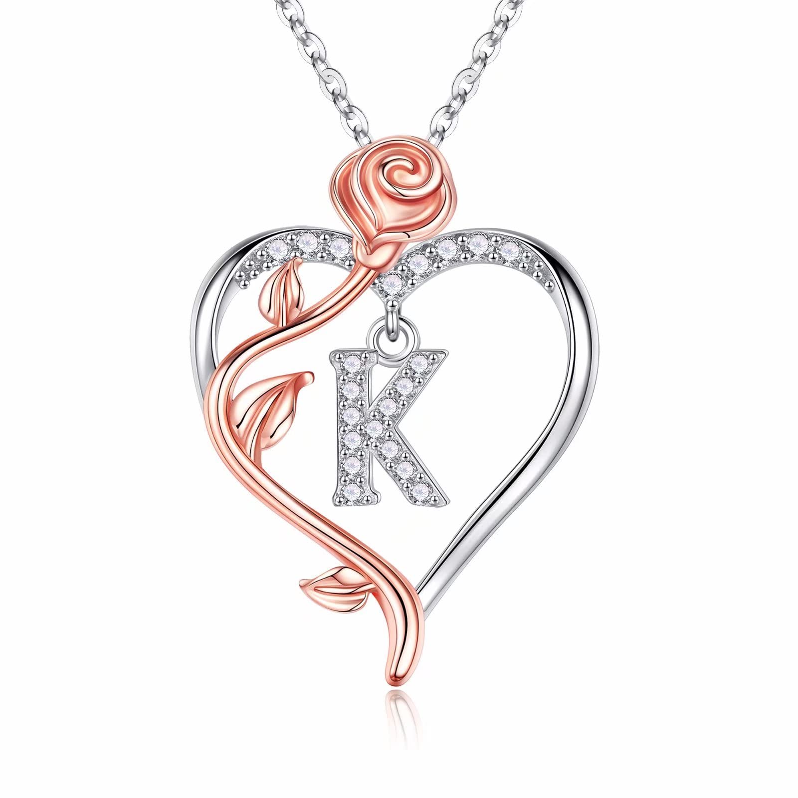 Iefil Wife Christmas Gifts Ideas - Anniversary Women Gifts, Birthday Gifts for Women, Christmas Gifts for Her, Stocking Stuffers for Wife Girlfriend | Rose Heart Initial K Letter Necklaces for Women