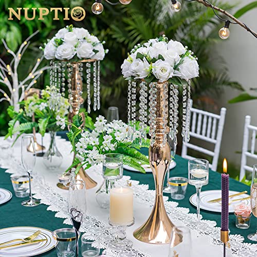 2 Pcs 21.3 inches Tall Crystal Flower Stand Wedding Road Lead Flowers Holders Centerpiece Metal Chandelier for Reception Tables Supplies