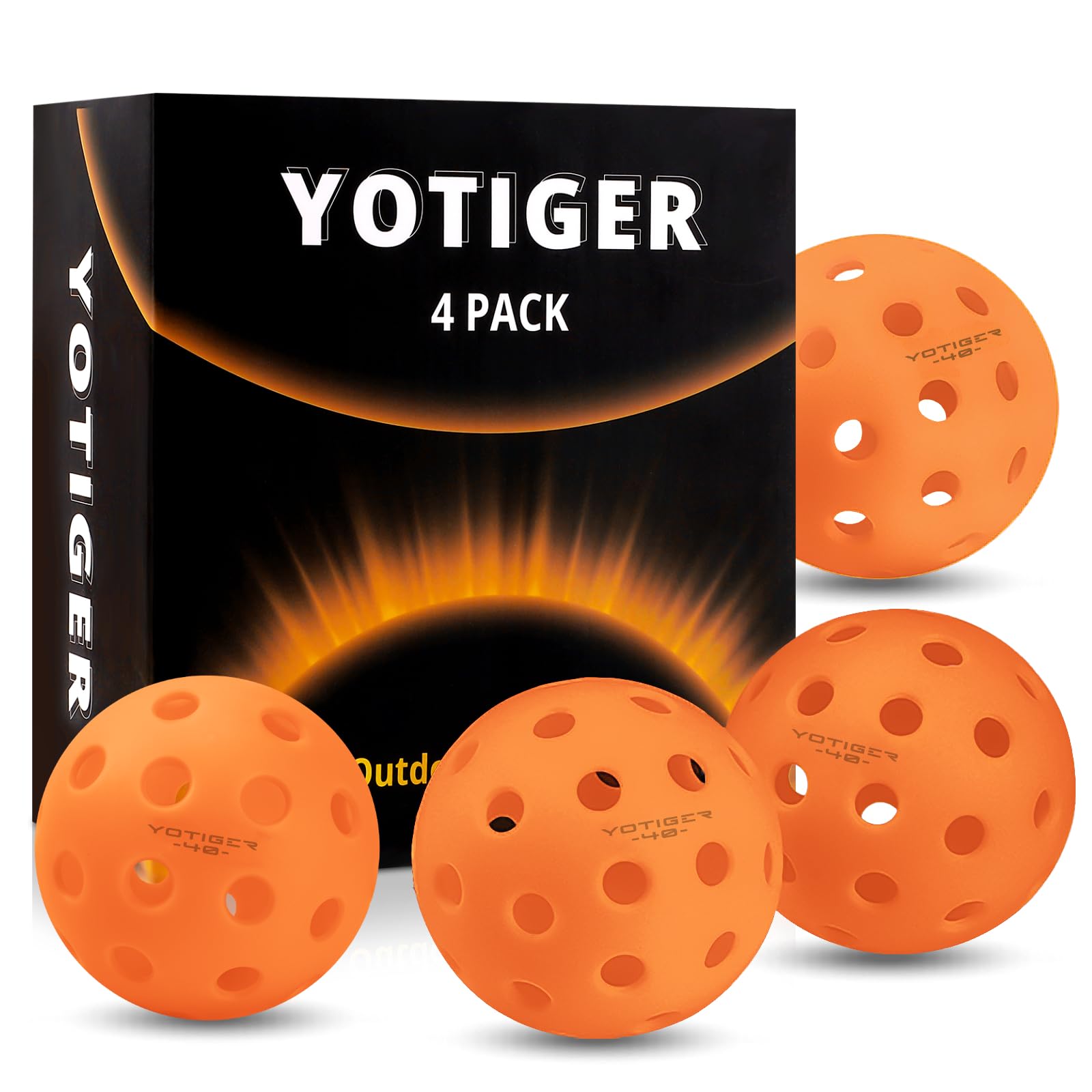 YOTIGER Pickleball Balls, 4 Pack 40 Holes Outdoor Pickleballs, High Bounce Orange Pickle Balls, Stylish and Durable Pickleball Balls for All Style Pickleball Paddles & All Skill Levels