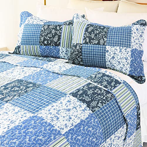 Cmfshape Summer Floral King Quilted Bedspread,Romantic Pink Quilt Set,Reversible Stitched Bedding Cover All Season,Soft Lightweight Coverlet with Pillow Cases (Red&White, King(102"x90"))