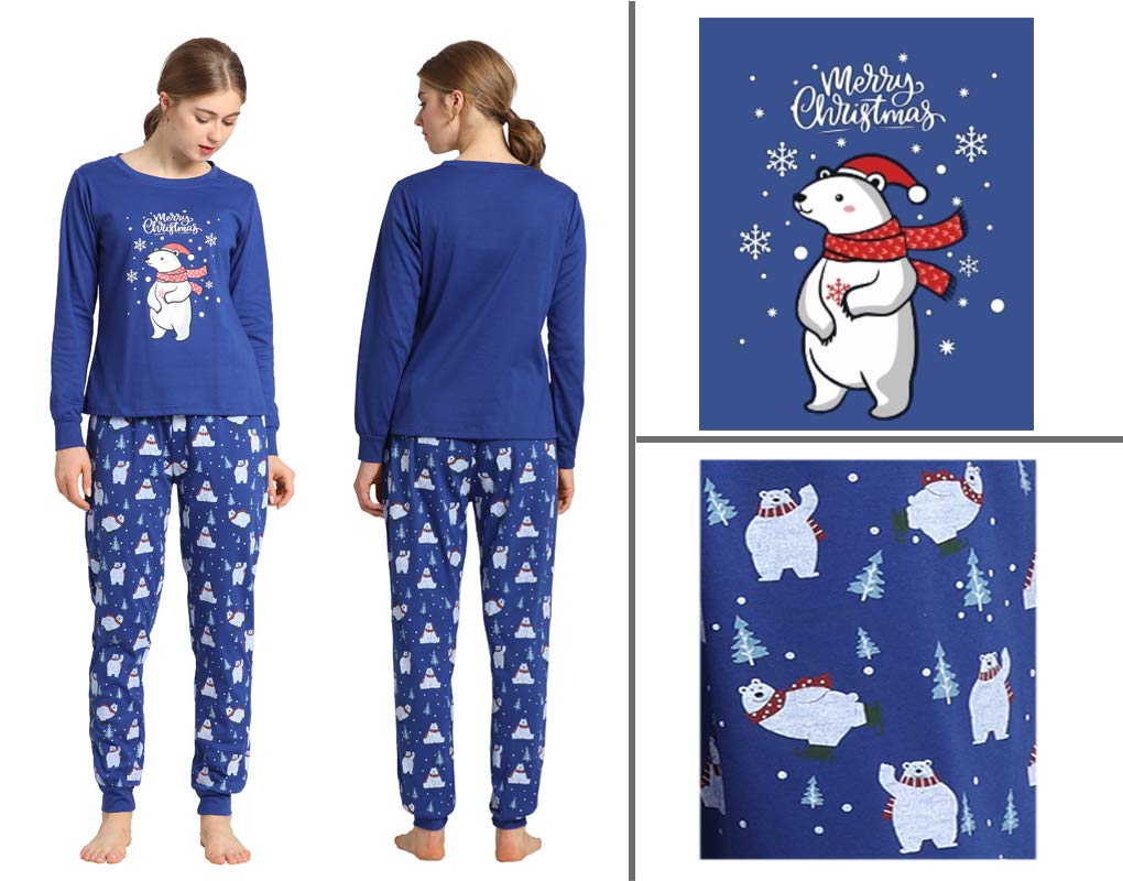 Vopmocld Christmas Family Matching Pajama Red Holiday Pjs Sets Cotton Sleepwear Polar Bear PJS, Blue-men, Large