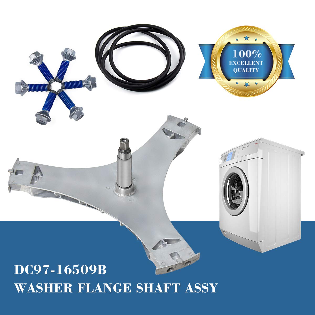 Funmit DC97-16509B Washer Flange Shaft Assembly & DC60-40137A Hex Mounting Bolt (6pcs) & DC69-00804A Gasket Seal Compatible with Samsung Washing Machine Replace DC97-16509B DC97-16509A