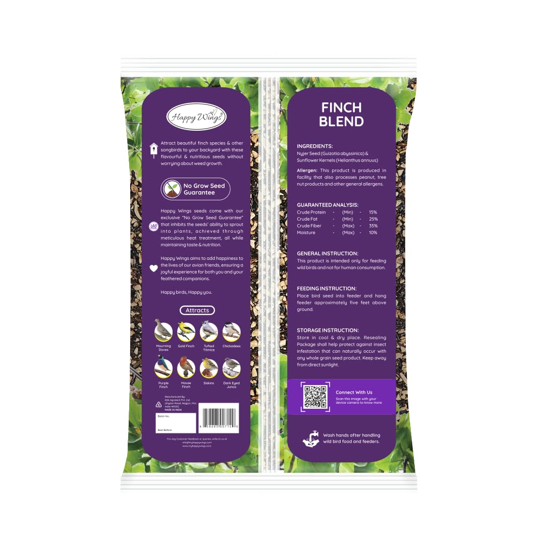 Happy Wings Finch Blend Bird Food - Mix of Sunflower Hearts/Kernels and Nyjer, 5 Pounds - No Grow Seed - For Wild Birds