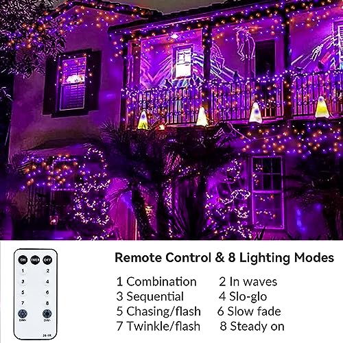 ZHOUDUIDUI Purple and Orange Halloween Lights, 800LED 330FT String Lights 8 Modes Timer Plug in Waterproof Indoor Outdoor Christmas for Garden Party Decoration, JT-EL/FC300V0200